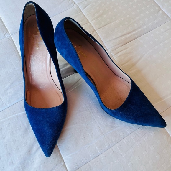SOLD Kate SPADE Blue Suede Italian Leather Stiletto Point Toe Pump Heels 8.5M - Picture 9 of 14